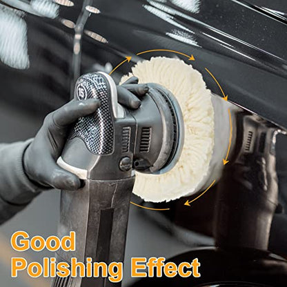 Tallew 6 Pcs 3 Inch Wool Polishing Pad Hook Loop Buffing Pad for Drill Curved Edge Compound Cutting Tool Drill Polisher Attachment Wheel Polish Kit Car Body Repair Buffing - size: 3 Inch