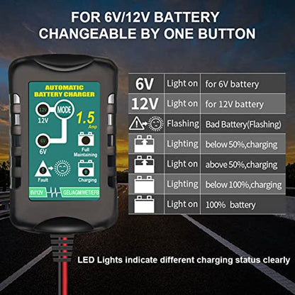 Trickle Battery Charger Maintainer, 12V / 6V Automatic Smart Battery Charger for Automotive Car Motorcycle Lawn Mower Marine Boat RV ATVs Sealed Lead Acid Battery