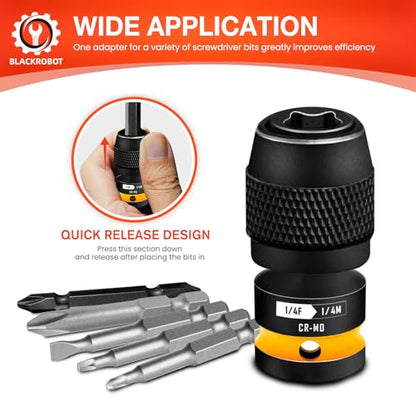 BLACKROBOT Quick Release Impact Bit Holders 1/4-Inch Square Drive to 1/4-Inch Hex Socket Adapter, CR-MO Steel, Yellow - size: 1/4 Impact Bit Holder-1