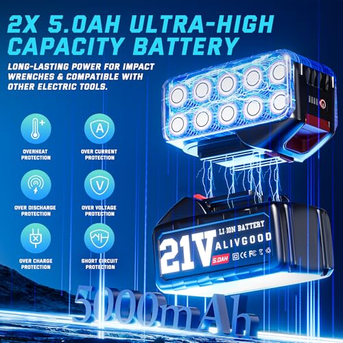 Upgrade 1500N.m/1150 Ft-lbs Cordless Impact Wrench, 2x 5.0AH Battery, 1/2 Inch Electric Impact Gun, Fast Charger, Power Impact Wrench for Truck RV Heavy-duty, 6 Sockets(17mm,18mm,19mm,21mm,22mm,24mm) - style: 1500N.m/1150Ft-lbs