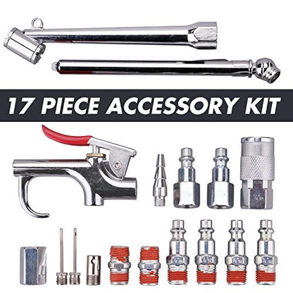 3/8" X 25ft PVC Air Compressor Hose Kit With 17 Piece Air Tool and Air Compressor Accessories Kit