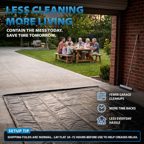 8'6" x 22' Garage Floor Mat, 610GSM PVC Containment Mat for Cars | Heavy-Duty, 1.2in Raised Edges, Waterproof Garage Protection, Non-Slip Design, Easy Hose Clean, Kit with Squeegee - size: 8’6"x22’