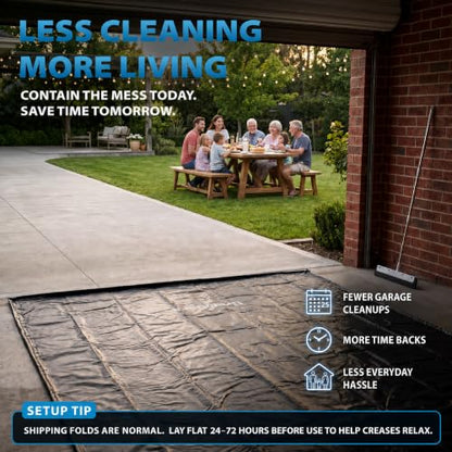 8'6" x 20' Garage Floor Mat, 610GSM PVC Containment Mat for Cars | Heavy-Duty, 1.2in Raised Edges, Waterproof Garage Protection, Non-Slip Design, Easy Hose Clean, Kit with Squeegee - size: 8'7"x20'