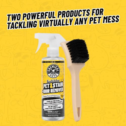 Chemical Guys Pet Mess Cleaning Kit, Furbidden Odor Eliminator 16 oz with Interior Detailing Brush Cleans, Pet Smells, Hair and Light Dirt for Cars Trucks SUVs Home Interiors and Upholstery Care - size: 16 Fl Oz + Brush