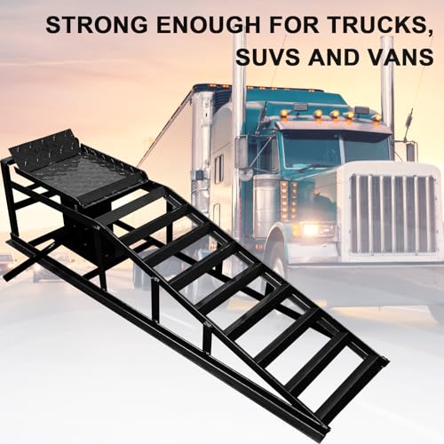 Heavy Duty Hydraulic Car Ramps 5 Ton Capacity (2-Pack) – Adjustable 10-15 Inch Low Profile Lift with Anti-Slip & Safety Lock for Oil Change, Garage Repair, SUVs, Trucks