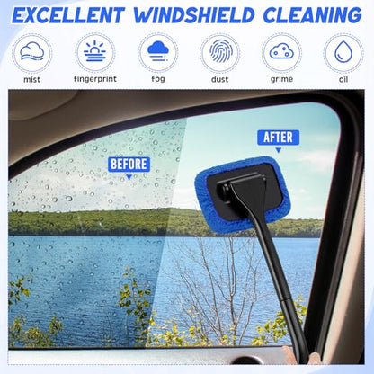 FoldTier 8 Pcs Car Windshield Cleaner Tool Kit with Removable Handle, Microfiber Towel Pads, Brush, Empty Spray Bottle for Auto Glass Wiper Suvs Rvs & Home Windows(Royal Blue) - color: Royal Blue