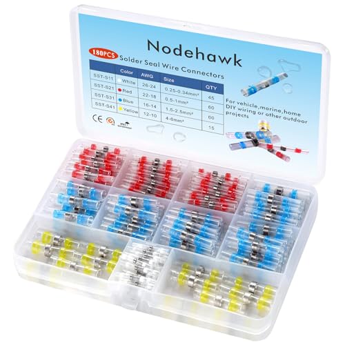 180PCS Heat Shrink Solder Butt Connectors Kit, Waterproof Insulated Electrical Terminals, Insulated Marine Automotive Wire Connectors for DIY & Professional Use (White Red Blue Yellow) - size: 180 PCS