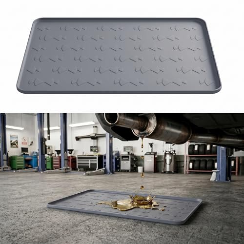 Oil Drip Pan 34" x 22" Gray Silicone, Oil Drip Pan for Under Car, Heavy Duty Oil Spill Mat with 0.7" Raised Edge, Leak Containment Drip Tray, Waterproof Garage Floor Protector - color: GRAY