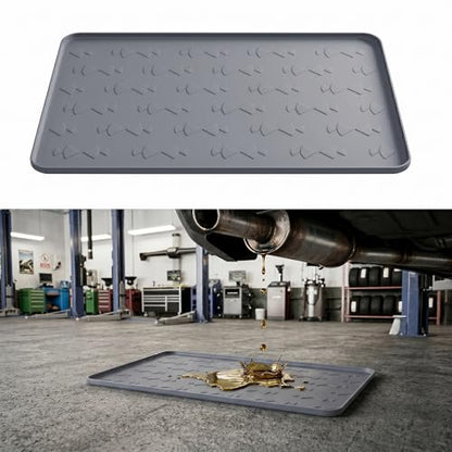 Oil Drip Pan 34" x 22" Gray Silicone, Oil Drip Pan for Under Car, Heavy Duty Oil Spill Mat with 0.7" Raised Edge, Leak Containment Drip Tray, Waterproof Garage Floor Protector - color: GRAY