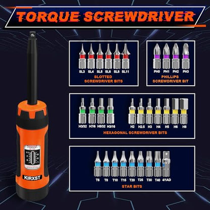 32 PCS 1/4" Drive Long Shank Torque Screwdriver, 1-11 Inch Pound Torque Screwdriver Set with S2 Bits and Socket Adapter for Maintenance, Tools, Bike Repairing and Mounting - size: 1-11inch.L