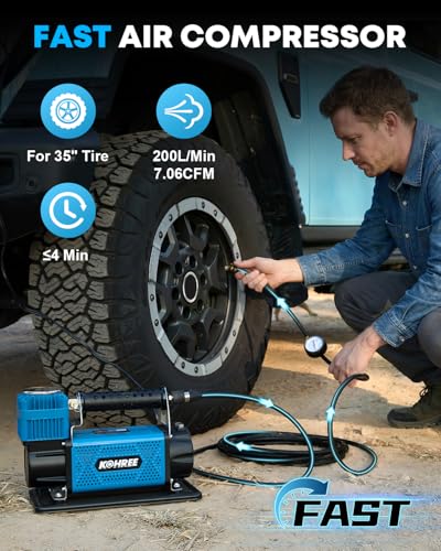 Kohree 12V Air Compressor, 7.06 CFM Fast Tire Inflator, Heavy Duty Tire Pump with Max 150 PSI for Offroad Truck, RV, 4x4 Vehicles - style: Basic-Single Cylinder