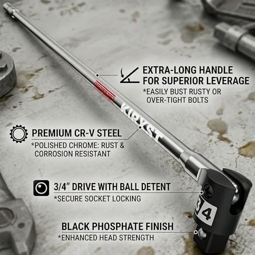41-Inch 3/4” Drive Breaker Bar, Heavy Duty Extension Breaker Bar, 250° Rotatable Head, Premium Chromium Molybdenum Steel, Mechanical Work, Automobile and Motorcycle Maintenance and Repair - size: 3/4" 41 in