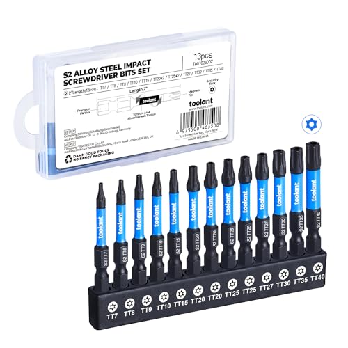 toolant 2” Impact Torx Bit Set 13pcs (TT7-TT40), 1/4” Hex-Shank S2 Steel Star Bit Set, CNC Machined Tips with Magnetism, 2” Long with Storage Box - size: 2"*13pcs