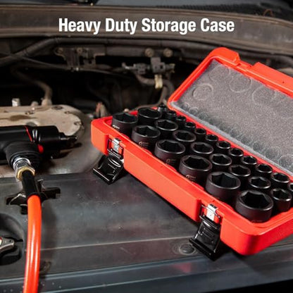 Sunex 2645, 1/2 Inch Drive Impact Socket Set, 26-Piece, Metric, 10mm-36mm, Cr-Mo Alloy Steel, Radius Corner Design, Heavy Duty Storage Case - size: 1 Pack