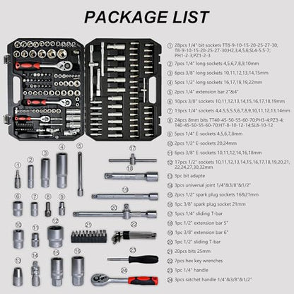 171-Piece Socket and Ratchet Wrench Set - Portable Home Basic Repair Tool Kit, Black Tool Box Set Hand Tool Kit with Combination Wrenches and Lock, Perfect for Homeowner, Diyer, Handyman - size: 171-Piece Hand Tool Kit