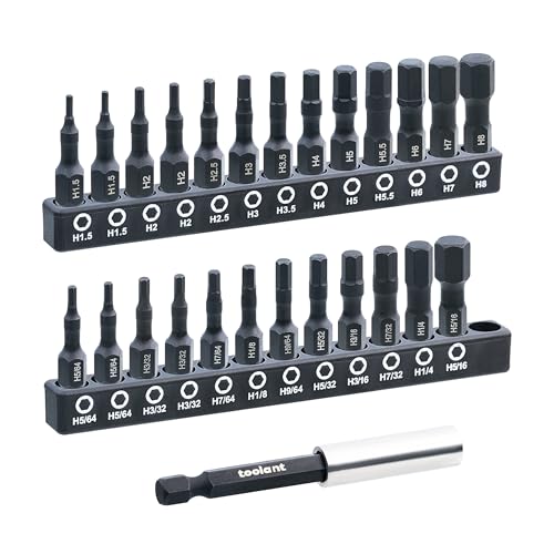 toolant 26 Pcs Hex Head Allen Wrench Drill Bit Set,1/4Hex Shank Quick Change Bit Holder,Metric and SAE Durable Allen Key Drill Bits with Strong Magnetic,1” Long with Storage Box - size: Metric&SAE(26pcs)