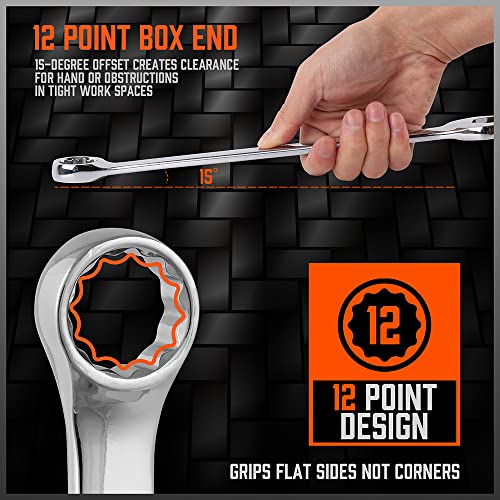 HORUSDY 32-Piece Combination Wrench Set, SAE and Metric, 1/4"-1" & 7mm-22mm, 12 Point, Chrome Vanadium Steel Construction with Case - style: 32-Piece Combination Wrench Set