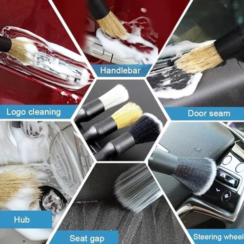 8PCS Car Detailing Brush Set，Soft Car Cleaning Brush，for Cleaning interiors Car Betailing Kit，Ventilation Opening、Console、Seat Seam - color: Black