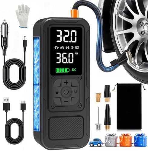 Y34 Tire Inflator Portable Air Compressor,4X Faster Inflation,6000mAh Cordless/12V DC 150PSI Air Pump with Digital Pressure Gauge for Car,Motorcycle,Bike,Ball Gifts for Men - color: Black, size: 6000mAh