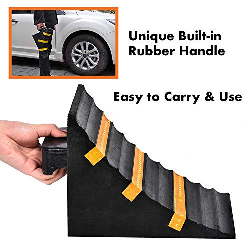 2 Pack Black Heavy Duty Extra Large Solid Rubber Wheel Chock with Portable Handle for Travel Trailer, Truck, Commercial Vehicle and RV, 9.5 Inches x 6 Inches x 7 Inches
