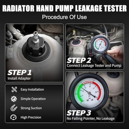 JIFETOR 28PCS Radiator Pressure Leak Test Pneumatic Coolant Refill Tool Kit | Auto Cooling System Leakage Tester and Water Tank Pneumatic Vacuum Purge Filling Set Universal for Airlift Car Auto Truck - color: Black Case