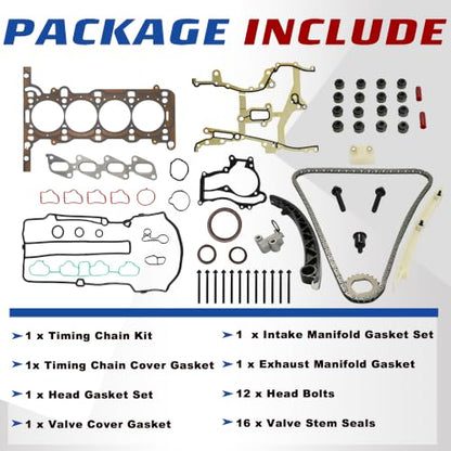 HS26540PT-1 Timing Chain Kit & Head Gasket Set & Head Bolts | Fit For Chevy Cruze Sonic Trax Buick Encore 1.4L Turbo 2011-2021 OE# HSCV001 CS46201 ES72474 - size: 1.4L Timing chain w/ Head gasket set