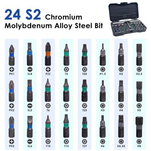 24 in 1 Magnetic Ratchet Screwdriver Set, Precision Repair Tool Kit with Detachable Handle & Multi Bits, Portable DIY Hand Tool Kit for Gifts, Computer, Bicycle, Furniture, Electronics