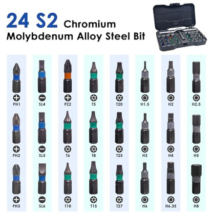 24 in 1 Magnetic Ratchet Screwdriver Set, Precision Repair Tool Kit with Detachable Handle & Multi Bits, Portable DIY Hand Tool Kit for Gifts, Computer, Bicycle, Furniture, Electronics