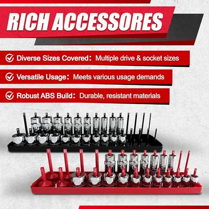 EACELIY Socket Organizer Tray Set,1/2", 1/4" and 3/8" SAE & Metric Deep & Shallow Socket Holder Kit, Deep and Shallow Socket Holders for Toolboxes(sockets not included) 丨6PCS - size: 6PCS