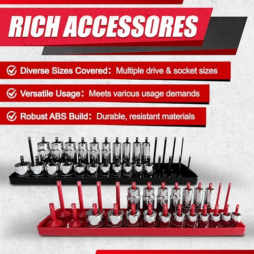 EACELIY Socket Organizer Tray Set,1/2", 1/4" and 3/8" SAE & Metric Deep & Shallow Socket Holder Kit, Deep and Shallow Socket Holders for Toolboxes(sockets not included) 丨6PCS - size: 6PCS