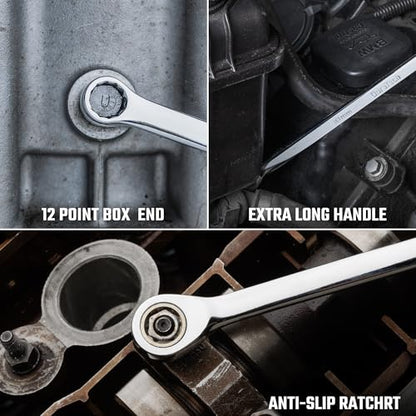 DURATECH 10mm Extra Long Anti-Slip Ratcheting Wrench, Double Box End Wrench, 12-point, Metric, CR-V Steel - size: 10mm