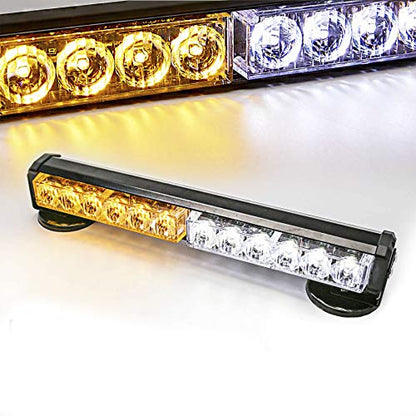 Wireless Amber White Magnetic Strobe Light Bar for Trucks | Rechargebale 12 LEDs,2 Flash Modes,Built-in Battery 4-20H Runtime,IP67 Waterproof,8 Magnets,12V Universal For Vehicles