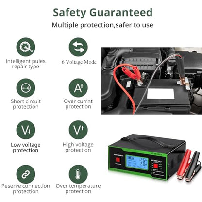 8 Volt Battery Charger 0-14A Smart Adjustable Golf Cart Battery Charger and Maintainer with Cable Clamps and Handle,Smart Trickle Charger for 6/8/12/14/16/24V Batteries - color: Green