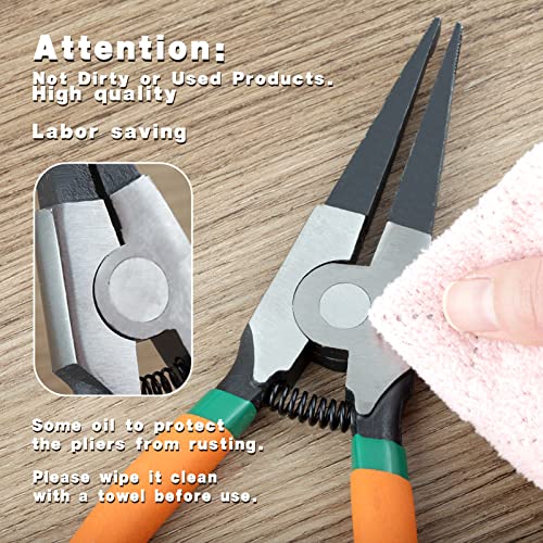 2 PCS Heavy Duty Lock Ring Pliers Set Flat Snap Ring 8'' & 11'' Special Circlip Reverse Angle Tip Retaining Ring Spreader for Transmission Transfer Cases Black,chrome - size: 8" & 11" with Ring & Rope
