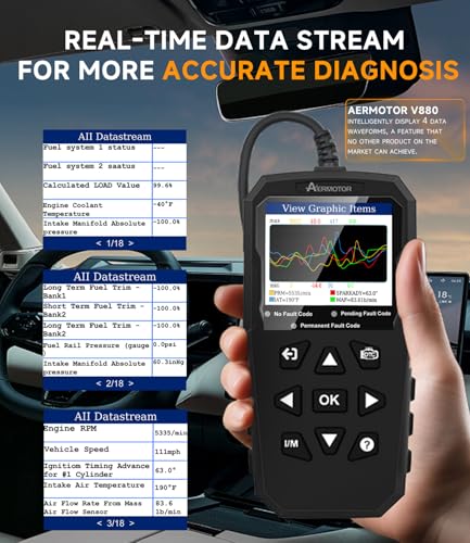 OBD2 Scanner,V880 Check Engine Light Car Code Reader with Reset,4-in 1 Graphic Live Data,I/M Smog Test, CAN Scan Tool Diagnostic Scanner for All OBDII Vehicles,Work for DIY,Home Use,Mechanic - color: BLACK