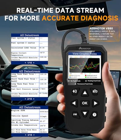 OBD2 Scanner,V880 Check Engine Light Car Code Reader with Reset,4-in 1 Graphic Live Data,I/M Smog Test, CAN Scan Tool Diagnostic Scanner for All OBDII Vehicles,Work for DIY,Home Use,Mechanic - color: BLACK