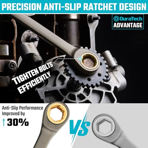 DURATECH Extra Long Anti-Slip Ratcheting Wrench Set, 9-Piece, SAE | Double Box End, 5/16", 11/32", 3/8", 7/16", 1/2", 9/16", 5/8", 11/16", 3/4", CR-V Steel, Rolling Pouch Included