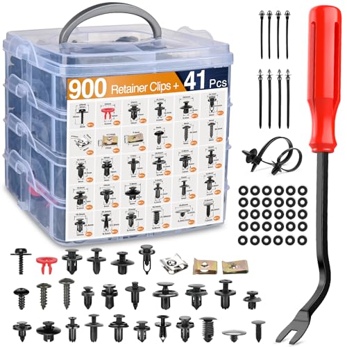 GOOACC 941Pcs Car Retainer Clips and Auto Body Fasteners Assortment-30 Most Popular Sizes Nylon Bumper Fender Rivets with 10 Cable Ties for Ford GM Toyota Honda Chrysler Benz Nissan, etc. - color: 900Pcs Clips + 41 Remover
