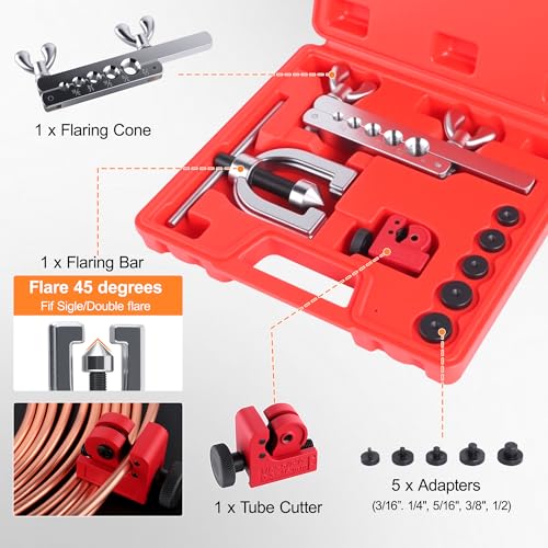 3/16" Brake Line Repair Kit, Double & Single Brake Line Flaring Tool Kit + 2 Set 25ft 3/16 Inch Brake Line with 100 Pcs Fittings(8 Unions Included) + Brake Line Bender - size: 3/16"