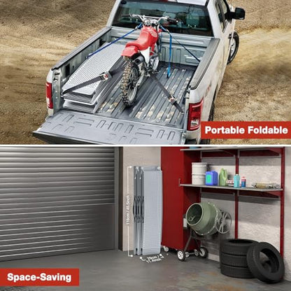 Aluminum Loading Ramps, 1900Lbs Capacity, 7.5ft Trunk Ramps for Pickup Trucks, Trailers Ramp with Load Straps for ATV/UTV, Lawn mowers,Tractors, Motorcycles, 91" L x 11.4" W, 2Pcs