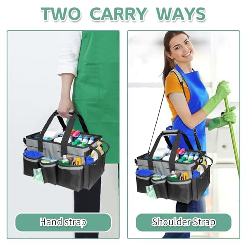 Boczif Cleaning Caddy Bag Wearable, Supplies Organizer With Handle, Shoulder Straps & Detachable Divide, Tool Organizers Tote for Cleaners & Housekeepers (Grey) - color: Grey