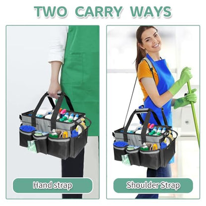 Boczif Cleaning Caddy Bag Wearable, Supplies Organizer With Handle, Shoulder Straps & Detachable Divide, Tool Organizers Tote for Cleaners & Housekeepers (Grey) - color: Grey