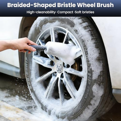 3Pcs Wheel Brush, Tire Brush with Little Braid Bristles Design, Durable Rim Brush & Car Wheel Brushes, Car Detailing Brush for Cars, Trucks, RVs, Motorcycles, Room, Corner - size: 3pcs