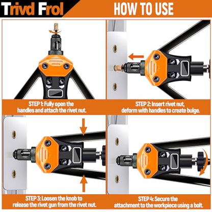 Trivd Frol 16" Rivet Nut Tool, Nutsert Rivet Nut Tool Kit with 15 Metric and SAE Mandrels, 281Pcs Rivet Nut Assortment Kit and Rugged Carrying Case
