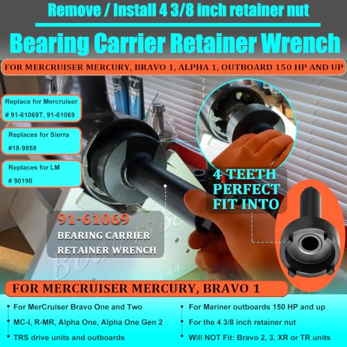 Lower Bearing Carrier Puller,Retainer & Drive Shaft Bearing Retainer Wrench | Replace# 91-61069, 91-43506, Heavy Duty Marine Outboard Lower Unit Repair Wrench Tool Kit - size: Puller & Wrench Set