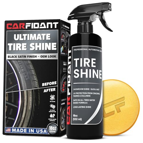 Carfidant Tire Shine Spray - Black Satin Finish - Premium Car Tire Dressing - 18 fl. Oz. Kit with Applicator Pad - Long Lasting - No Sling No Grease Formula with UV Protection - size: Tire Shine - 18 fl oz