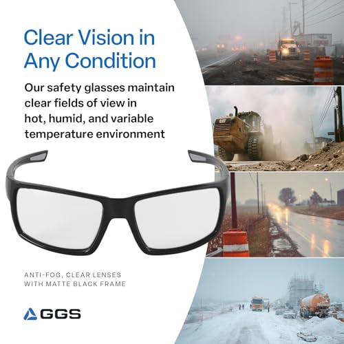 Bullhead Safety Eyewear Sawfish Glasses - Anti-Fog, Lightweight, Scratch Resistant, UV Light Blocking Protective Eyewear for Cycling, Fishing, Driving, Outdoor Work, Clear Lenses - color: Clear Lens, Matte Black Frame, style: Anti-fog