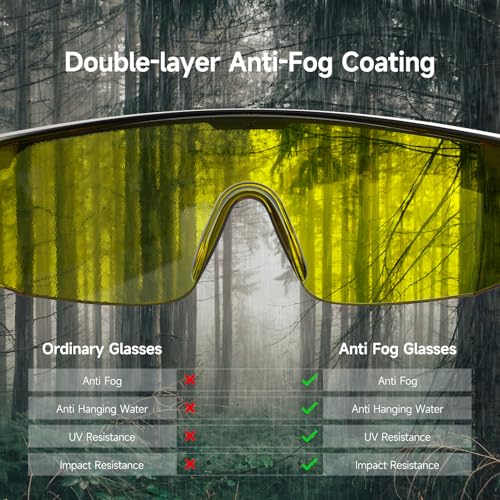 xaegistac Anti Fog Safety Glasses with Side Shields | UV400 Protective Eyewear,Impact Resistant Safety Goggles for Men Women - color: Amber Lens and Black Frame