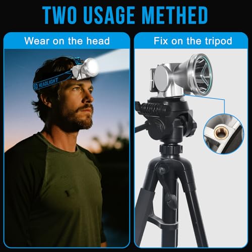 High Brightness LED Headlamp with Display Screen Rechargeable USB-C Waterproof Headlight with Runtime Indicator 4 Lighting Modes Light for Camping, Work, Hunting, Fishing (Mode 505 - White Light) - color: Model-505