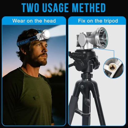 High Brightness LED Headlamp with Display Screen Rechargeable USB-C Waterproof Headlight with Runtime Indicator 4 Lighting Modes Light for Camping, Work, Hunting, Fishing (Mode 505 - White Light) - color: Model-505